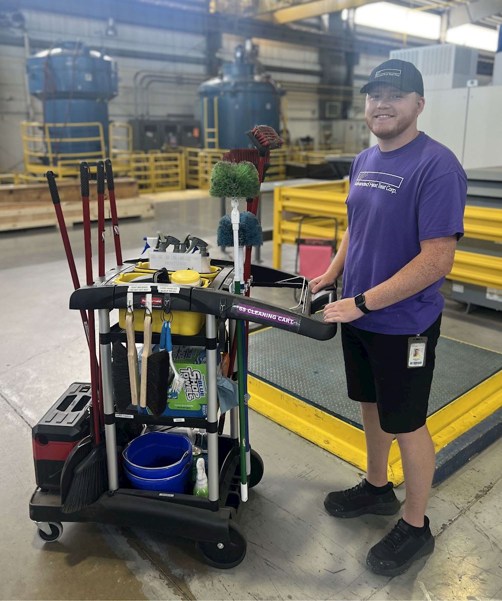 Jordan Bass with Cleaning Cart